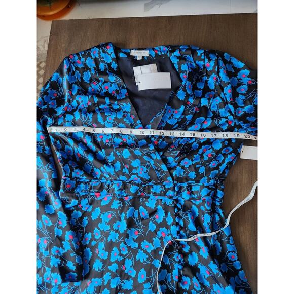 Equipment Femme Womens Blue Black Floral V-Neck Empire Waist Shift Dress NWT L - Picture 8 of 13